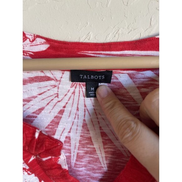 Talbots Size Small Red Hawaiian Jersey T-Shirt Dress V-Neck Short Sleeve - Picture 4 of 7